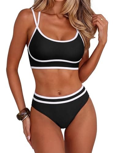 ANRABESS Womens Halter Bikini Set Color Block Sporty Swimsuits Two Piece High Waist Bathing Suit Sexy Summer Beach Swim Suits Black XX-Large - Image 1