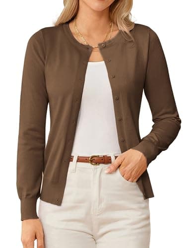 GRACE KARIN Lightweight Cardigans for Women Trendy 2026 Button Up Brown Cardigan Dressy Button Down Sweater Jacket M - Image 1