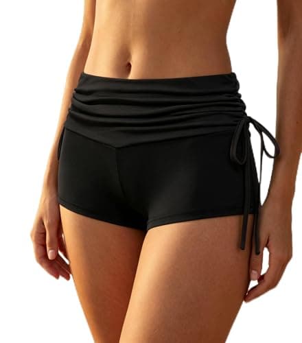 WODECASA Women Swimwear Bikini Bottoms High Waisted Tummy Control Ruched Side Drawstring Bathing Suit Shorts Bottoms - Image 1