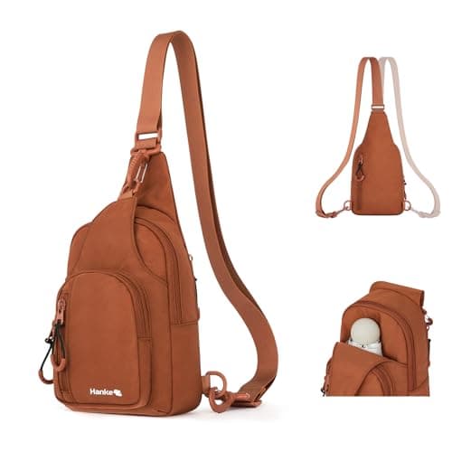 Hanke Small Crossbody Sling Bag for Women Men, Casual Cross Body Sling Bags, Lightweight Chest Bag for Outdoor Hiking Travel (Reddish Brown) - Image 1
