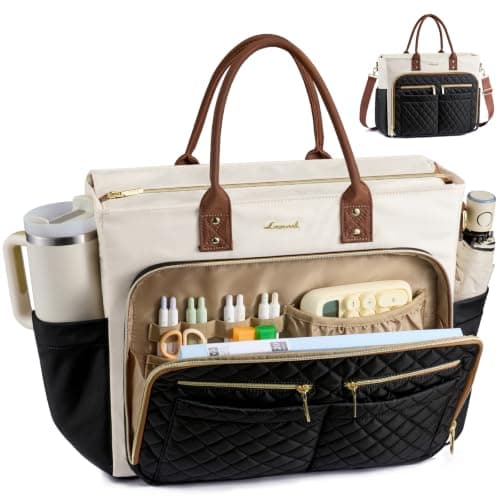 LOVEVOOK Tote Bag, Work Bags for Women with Large Cup Holder, Large Capacity Teacher Tote with Multi Pockets, Water Resistant Nurse Diaper Tote with Padded Laptop Compartment