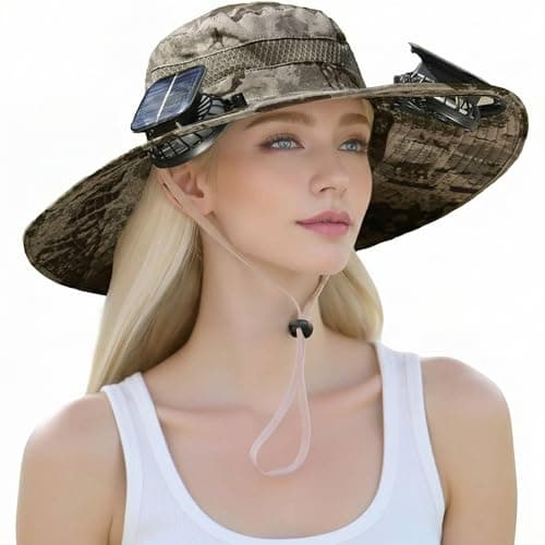 Solar Fan Hat with 2 Detachable Fans for Men, Wide Brim Sun Hat with Solar and USB Charging, UPF 50+ Cooling Hat for Outdoor Fishing Hiking Gardening - Image 1