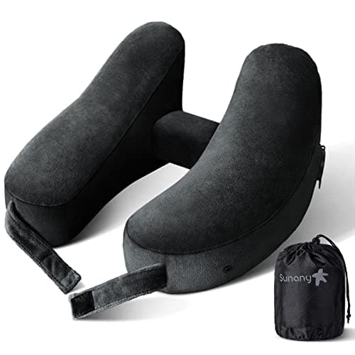 Sunany Neck Pillow for Travel Inflatable Airplane Pillow Comfortably Supports Head, Neck and Chin, Inflatable Travel Pillow with Soft Velour Cover and Portable Drawstring Bag (Black) - Image 1