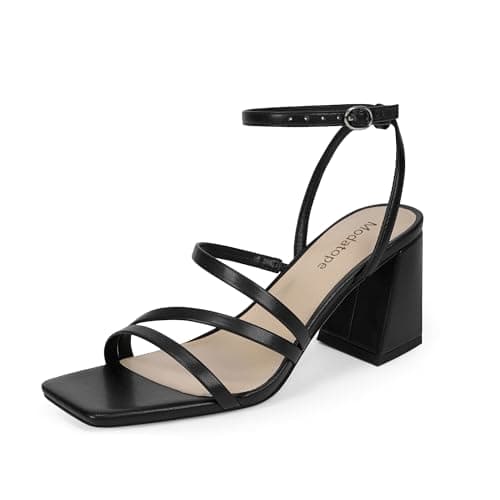 Modatope Ankle Strap Heels for Women Chunky Summer Sandals, Black, 7 - Image 1