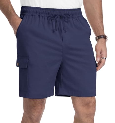 NITAGUT Mens Cargo Shorts 7" Casual Drawstring Elastic Waist Summer Vacation Shorts with Utility Flap Pockets, Blue 2XL - Image 1
