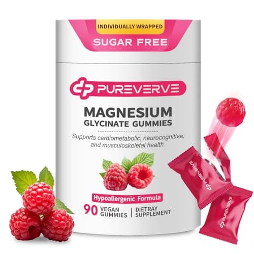 Pureverve Magnesium Glycinate Gummies 300mg - 90 Count Individually Wrapped, Low-Allergy Formula, Supports Cardiovascular Health, Cognitive Function & Muscle-Bone Strength, Non-GMO, Gluten & Soy Free - Image 1