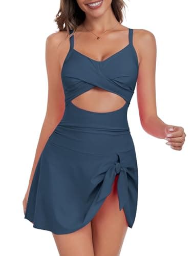 ZAFUL Women One Piece Swimsuit Modest Tummy Control Bathing Suit Over 50 Swim Dress Swimwear Push Up V Neck Swim Suits 2025 Green Floral S - Image 1