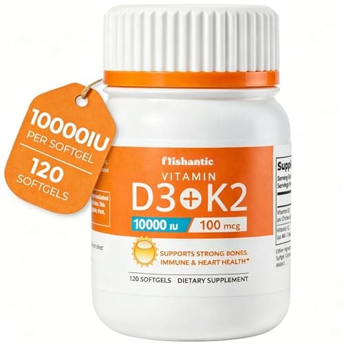 Frishantic Vitamin D3 K2 10000IU 100mcg MK-7, 2-in-1 Vitamin D3 and K2 Combined Supplements, High Absorption Formula, Better Bone,Immune Support, Easy to Swallow, One Daily, 120 Day Supply - Image 1