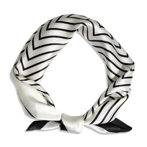 Ciormis 100% Mulberry Silk Scarf- 21" Black White Striped Neck Hair Silk Scarves Lightweight Bandana Neckerchief for Hair Purse Bag with Gift Box - Image 1