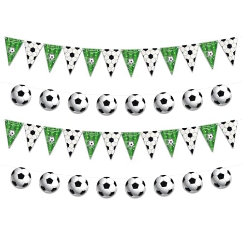 Oeyliz Soccer Banner 4 Pcs Soccer Party Decorations Banner 2026 Soccer Themed Party Decorations Soccers Garland Triangle Flags Garland for Soccers Fans Outdoor Indoor Home Party Decorations Supplies - Image 1