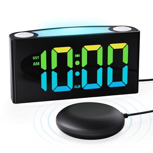 PPLEE Vibrating Alarm Clock for Heavy Sleepers – Single Alarm with Bed Shaker, 3 Wake Modes, 7.5" Large LED Display for Seniors, RGB Night Light for Kids, USB & Type-C Charging, Snooze, Battery Backup - Image 1