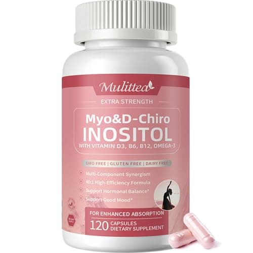 Mulittea Myo-Inositol & D-Chiro Supplement for Women - 14-in-1 Liposomal Inositol with Folic Acid,Omega-3 & Multivitamin for Hormone Balance,Support Ovarian,Skin & Mood- 40:1 Vegan 120 Capsules - Image 1