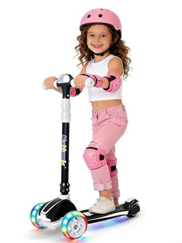 Nattork Kids Scooter for Age 3-5, Toddler Scooter with 4 Adjustable Height for Boys & Girls, Light Up 3-Wheels Foldable Kick Scoote, Lean to Steer, 120LB Weight Capacity Age 5-8 Black&White - Image 1