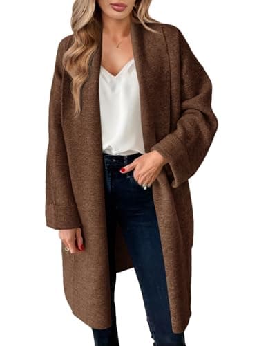 Saodimallsu Womens Long Cardigan Sweaters Chunky Open Front Oversized Slouchy Knit Fall Trendy Coatigan Jackets Brown - Image 1