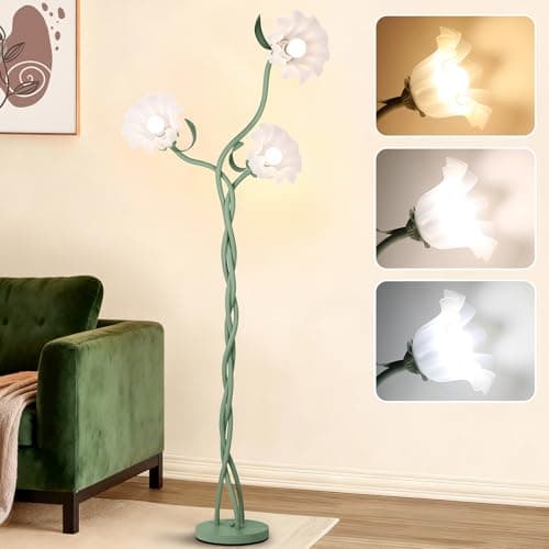 FUNNYBEHOM Floor Lamp for Living Room, 3 Lights Green Flower Lamp, Modern Tall Standing Lamp with 3 Color Temperatures Flexible Gooseneck, Mid Century Vintage Tree Floor Lamp for Bedroom Office - Image 1