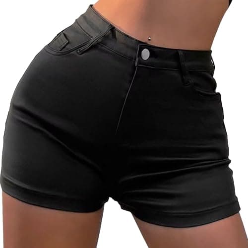 Women's Sexy High Waisted Faux Leather Shorts - Mini Booty Hot Shorts with Pockets, for Clubwear, Party 2026 Fashion Trends Black 2XL - Image 1