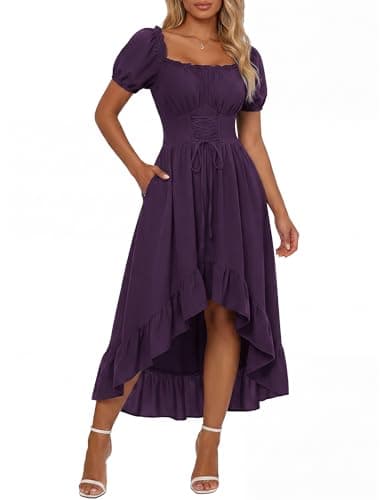 Renaissance Costume Women High Low Summer Corset Dress Purple L - Image 1