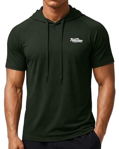 Twekfish Men's Workout Short Sleeve Hoodie, Lightweight Athletic Gym Running Shirts, Quick Dry Muscle Fit Hooded Sweatshirt