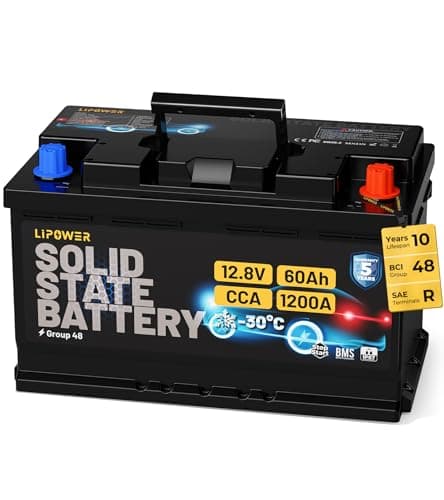 Lipower Group 48 Car Battery, 1200A CCA Solid State Start Stop Car Battery, -30°C Start 12V 60Ah 768Wh 140RC AGM Replacement for 10-Years Lifespan, H6 L3 66L3 Automotive Battery - Image 1