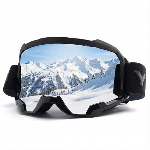 ActHose OTG Ski Goggles Snowboard Goggles for Men Women Anti Fog Over The Glasses Snow Goggles 100% UV400 Protection sandstorms strong winds and fog Black frame and Silver lens - Image 1