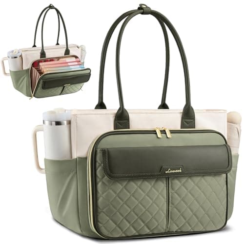 LOVEVOOK Laptop Tote Bag for Women with Accordion File Area, Work Bag for Teacher with Large Cup Holder, Quilted Nurse Diaper Bag for Travel, Computer Women's Handbags for Teacher Gift, 15.6 Inch - Image 1
