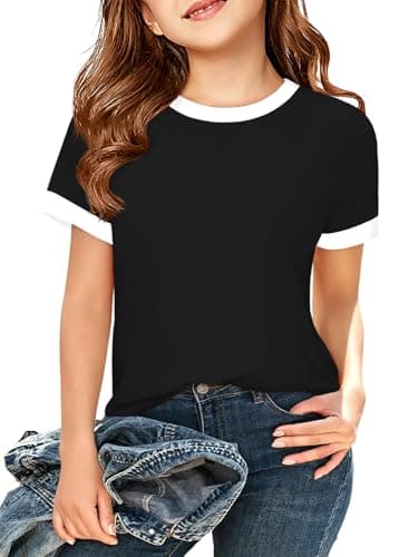 ZDC Girls Athletic Shirts Kids Summer Short Sleeve Workout T Shirt Quick Dry Tops Color Block Gym Yoga Tee Black - Image 1