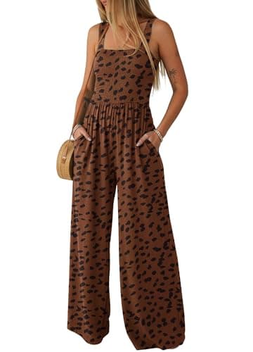 Lepunuo Jumpsuits for Women Casual One Piece Overalls Smocked Wide Leg Long Rompers With Pockets Beach Vacation - Image 1
