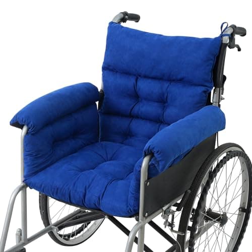 Trendcode Wheelchair Cushions,Pressure Pain Relief Accessories with Armrest Covers. Supports Coccyx & Back, Non-Slip. Fits 18" Wheelchair with Full Arms, Blue.