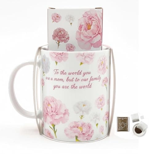 HJOCMLE Birthday Gift for Mother from Daughter & Son Floral Mug Gift Set with English Breakfast Tea To The World You Are A Mom Ceramic Coffee Cup for Mom - Image 1