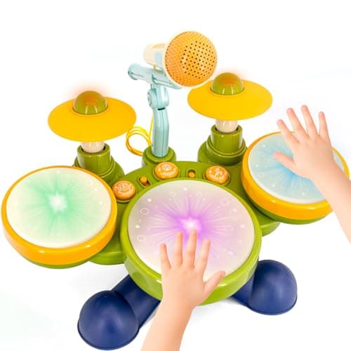 Electronic Hand Drum Set for Toddlers with Microphone, Cymbals and Lights - Image 1