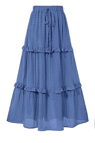 BTFBM Women's Long Summer Skirt 2025 Elegant High Waist Cocktail Party Wedding Guest Dress Flared A-Line Midi Skirts(Solid Blue,Medium) - Image 1