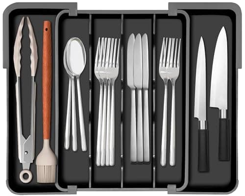 Homecor Silverware Organizer - Expandable Kitchen Drawer Organizer Utensil Holder, BPA Free Flatware and Cutlery Tray for Spoons Forks Knives, Plastic Kitchen Organizer and Storage - Image 1