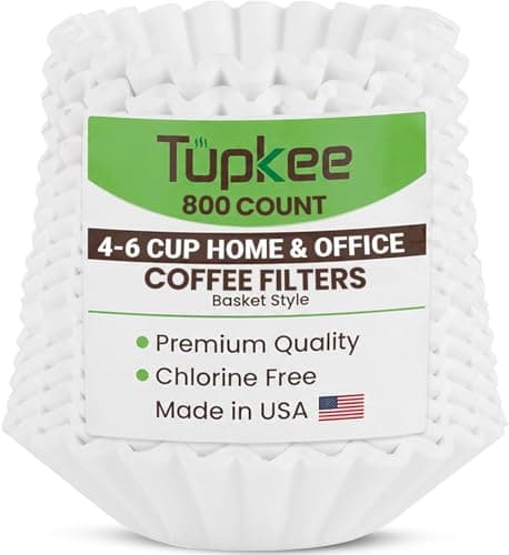 Tupkee Coffee Filters 4-6 Cups - 800 Count, Junior Basket Style, White Paper, Chlorine Free 5 Cup Coffee Filter, Made in the USA - Image 1