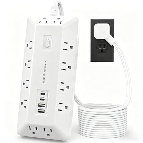 6 Ft Surge Protector Power Strip with 1800J, Extension Cord with Multiple Outlets 12AC+4USB(2USB-C Port for 20W), Flat Plug Outlet Extender with 1625W/13A for Laptop, Desk, Home Office Dorm - Image 1