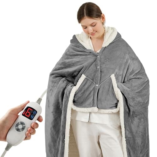 ESTINGO Wearable Heated Blanket Electric Throw, Heated Shawl with 6 Heating Levels and 1-4 Hours Auto Off, Heated Hoodie Women for Mom Women Seniors Grandma 50"×64" Light Grey - Image 1