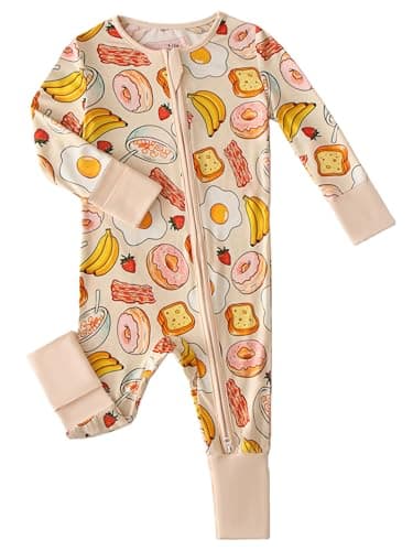 Joonberry Unisex Baby Bamboo Viscose Long Sleeve Romper, Cute Prints Zipper Footless Jumpsuit, Toddler One-Piece Outfits (Food Theme, 1-3M) - Image 1