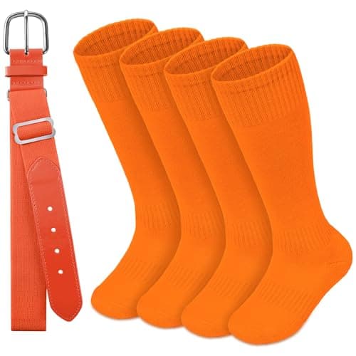 HONGTEYA Youth Baseball Socks and Belt Combo Set,Youth Softball Socks and Adjustable Baseball Belt for Boys Girls (Orange, 13-16 Years) - Image 1