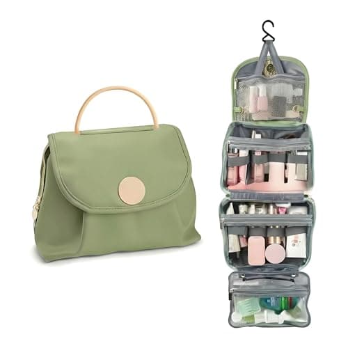 JATHIN Travel Toiletry Bag for Women - Hanging Cosmetic Makeup Organizer with Clear Compartments, Water-Resistant Cosmetic Bag, Perfect for Vacation, and Daily Use (green) - Image 1
