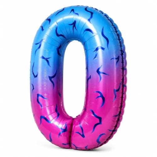 40 Inch Gradient Blue Pink Number 0 Balloon, Abstract Demon Wing Tattoo Pattern Foil Mylar Balloon, K-pop Inspired Aesthetic Party Decorations for 10th 20th Birthday, Anniversary Supplies (Number 0)