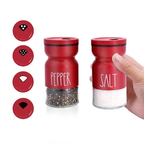 Red Salt and Pepper Shakers Set, 4.5 oz Christmas Red Glass Salt Shaker Set with Adjustable Pour Holes, Decor for Home, Restaurant, Wedding - Image 1