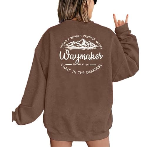 JINTING Christian Jesus Sweatshirt Women Religious Faith Sweatshirts Inspirational Waymaker Pullover Bible Verse Tops Brown - Image 1