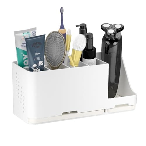 JUMEIHUI Bathroom Countertop Organizer with Water Absorbent Diatomite,8 Slots Bathroom Toothbrush Holder with Adjustable Dividers,Bathroom Sink Organizer Countertop (White) - Image 1