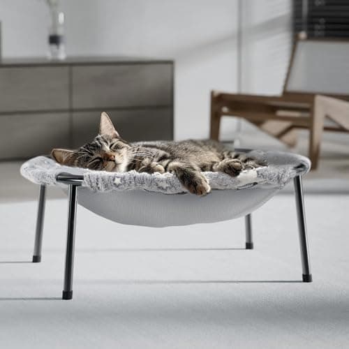 POMESEA Elevated Cat Bed, Glow-in-The-Dark Fabric Cat Hammock Bed for Large Indoor Cats, Machine Washable & Breathable Cover, Tool Free Easy Assembly, up to 66Lbs (Gray, L) - Image 1