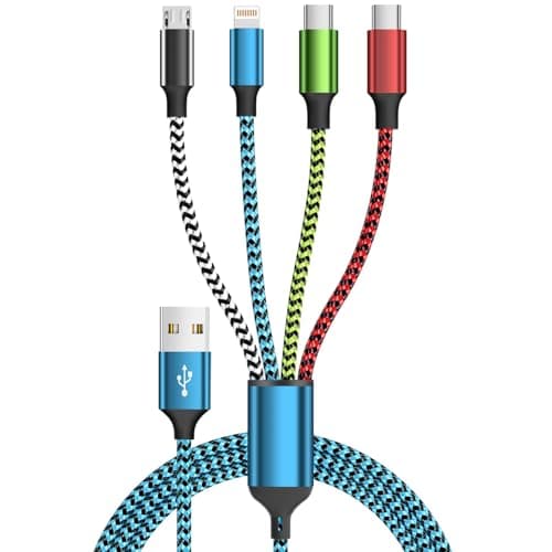 4 in 1 Multi Charging Cable, USB Charging Cable with 2 USB C/IP/Micro USB Charger, Phone Charger for iPhone 17-8/ Android/iPad and More,Car Charger 1 Pack 5FT - Image 1