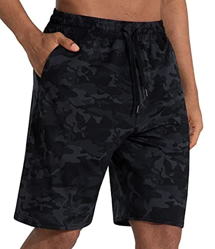 Men's Lounge Shorts with Deep Pockets Loose-fit Jersey Shorts for Running,Workout,Training, Basketball (BlackGrey Camo, Large) - Image 1