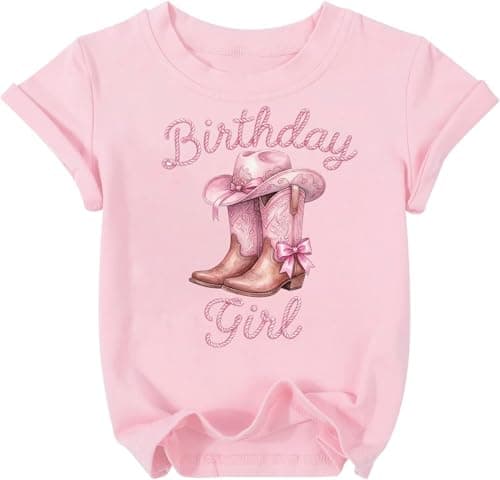 IsPICK Birthday Girl Shirt Toddler Kids Birthday Outfit Western Cake Bow Ribbon Girls Graphic Tees Party Tshirts 4-12 Years