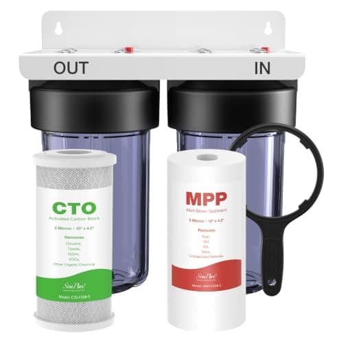 SimPure Whole House Water Filter System, 2 Stages Clear Home Water Pre-Filtration with Carbon and Sediment Filters, Reduce Odor, Chlorine, Taste, Iron, 1" NPT Brass Port, BPA Free(DB10C-2) - Image 1