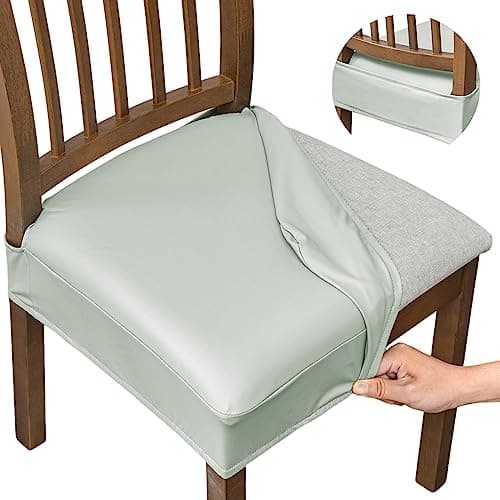 NILUOH Waterproof Seat Covers for Dining Room Chairs Set of 4, Pu Leather Chair Seat Slipcovers Dining Chair Cover Removable Washable Chair Protctor Cover, Rear Covers (PU-Light Grey) - Image 1