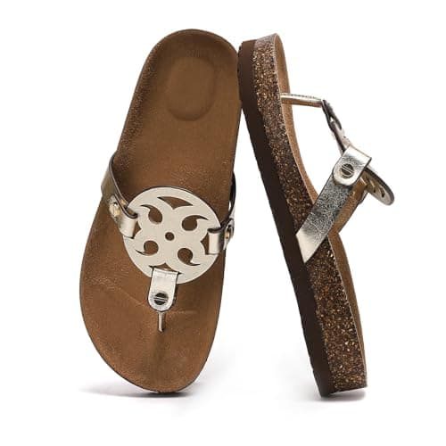Bodantory Womens Cork Footbed Sandals with Arch Support Dressy Summer Flipflips Beach Comfy Thong Sandals - Image 1