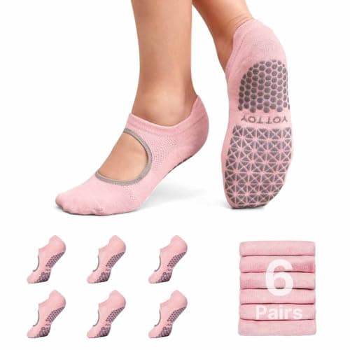 YOTTOY Pilates Socks for Women(6 Pairs)–Breathable, Grip-Enhanced Non-Slip Yoga Socks, Durable & Perfect for Home Workouts (US, Alpha, One Size, Regular, Regular, Pink) - Image 1